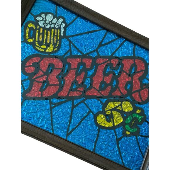 VTG Foil Beer Sign Glitter Art Glass Pub Room Bar Decor Framed Mancave She Shed - Picture 2 of 6